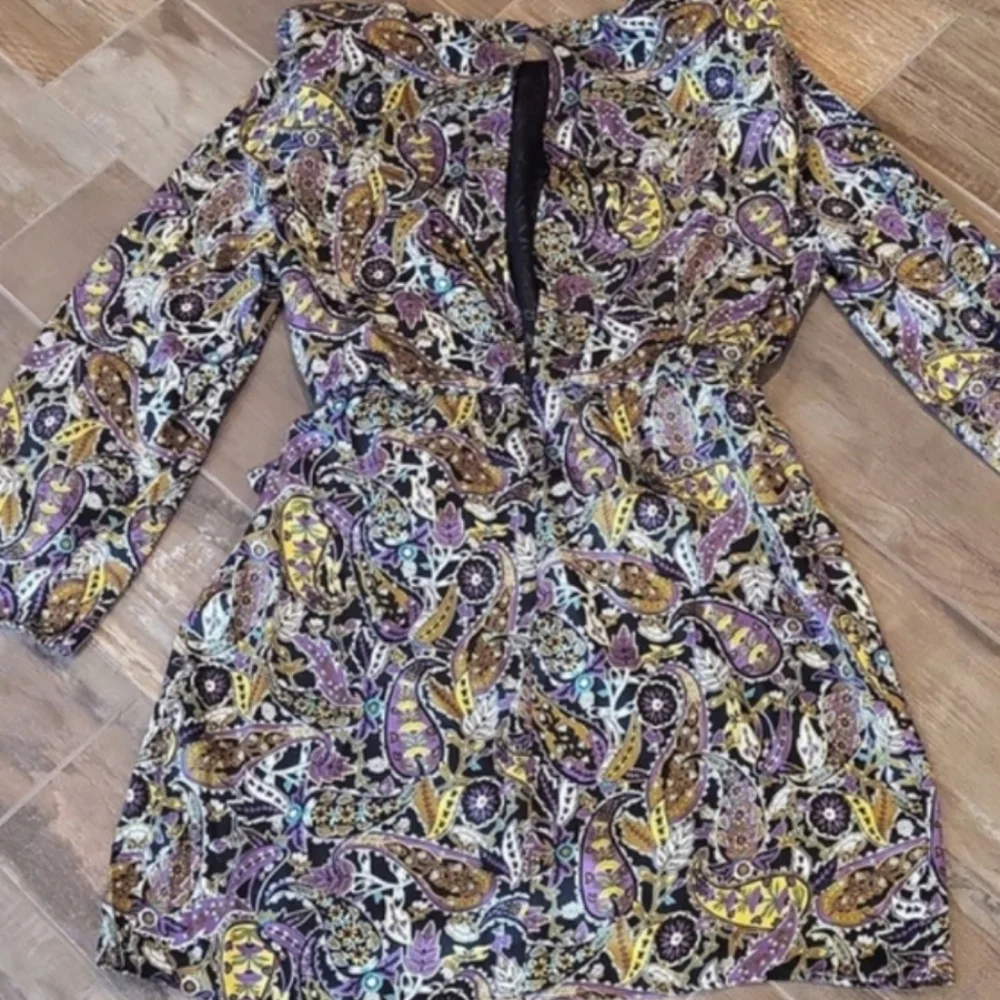 Zara Paisley Print Open Keyhole Back Long Sleeve Partially Lined Mini Dress, M - Picture 12 of 13